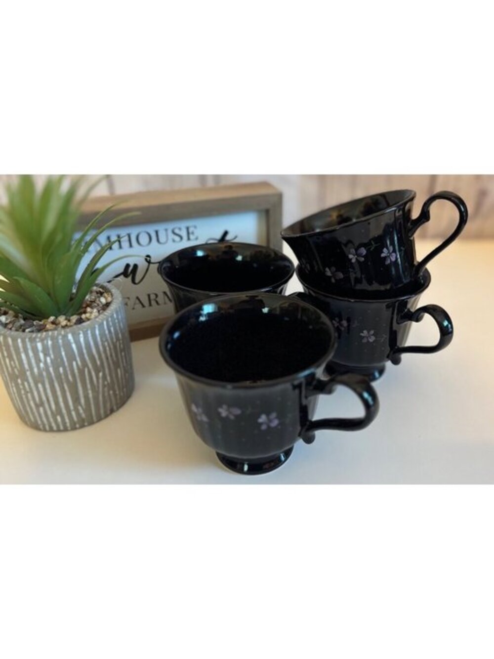 Mikasa Classic Elegance Night Shades Japan Set of 4 Ribbed Coffee Tea Cups